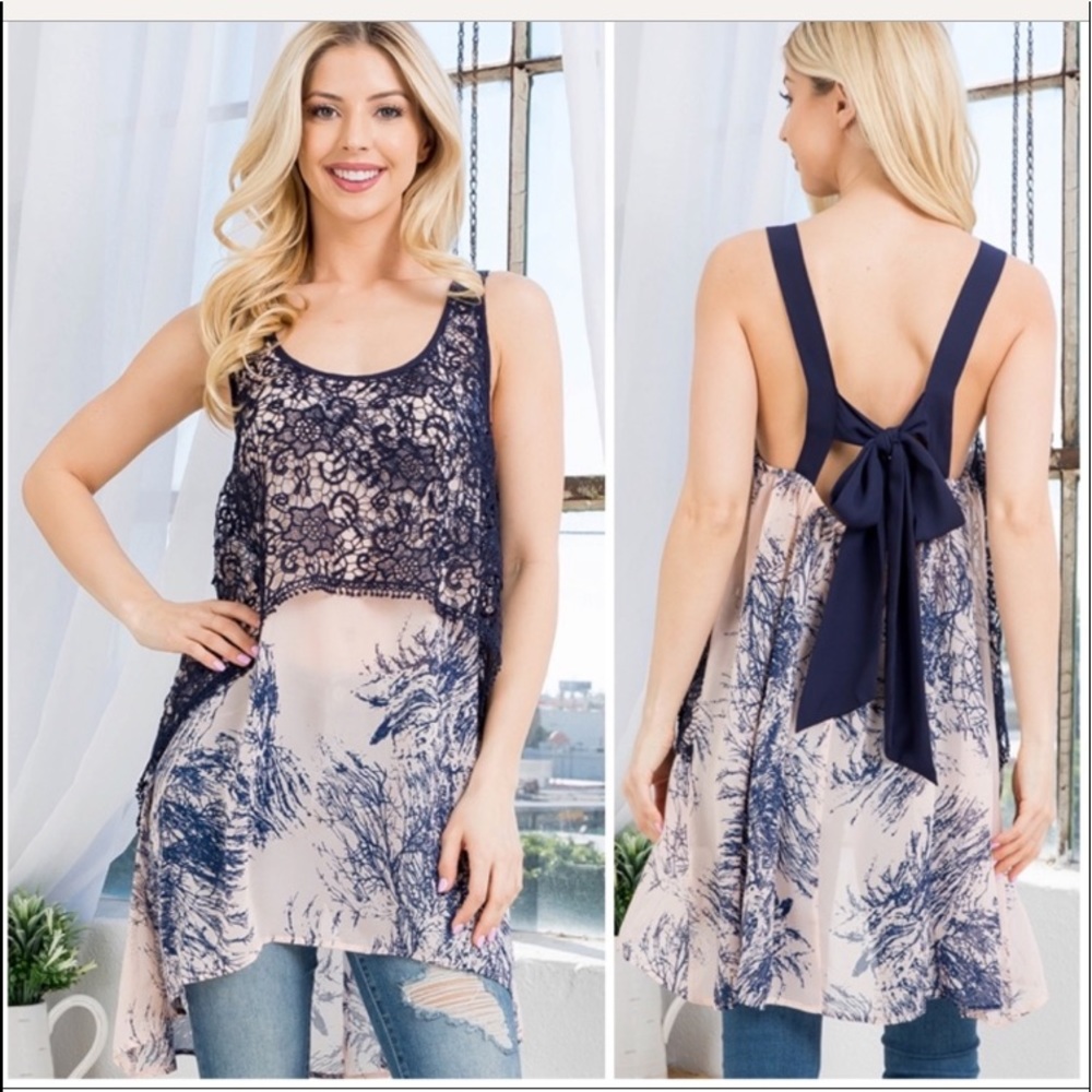 New Ryu A’reve crochet & chiffon front with Ribbon Tie in back